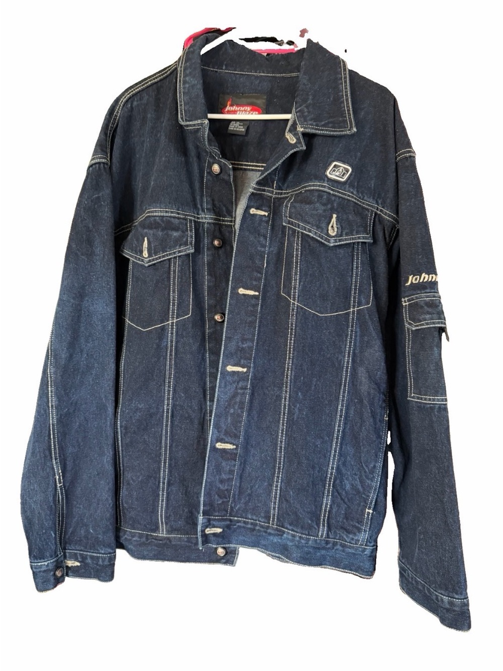 Vtg Johnny Blaze Denim Trucker Jacket - Men’s Dark Blue Jean Jacket XXL